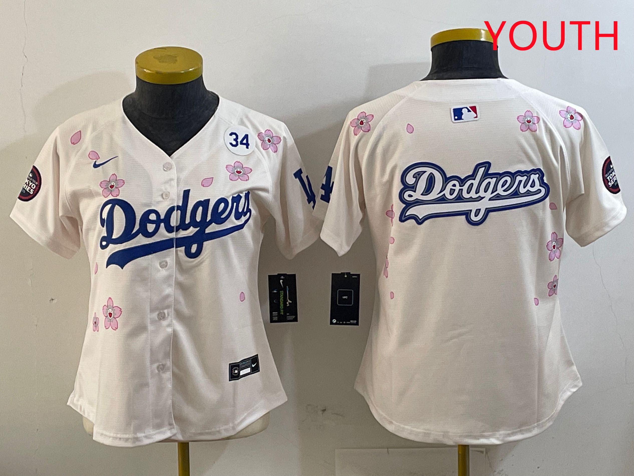 Youth Los Angeles Dodgers Blank Cream Sakura Edition 2025 Nike MLB Jersey style 17->youth mlb jersey->Youth Jersey